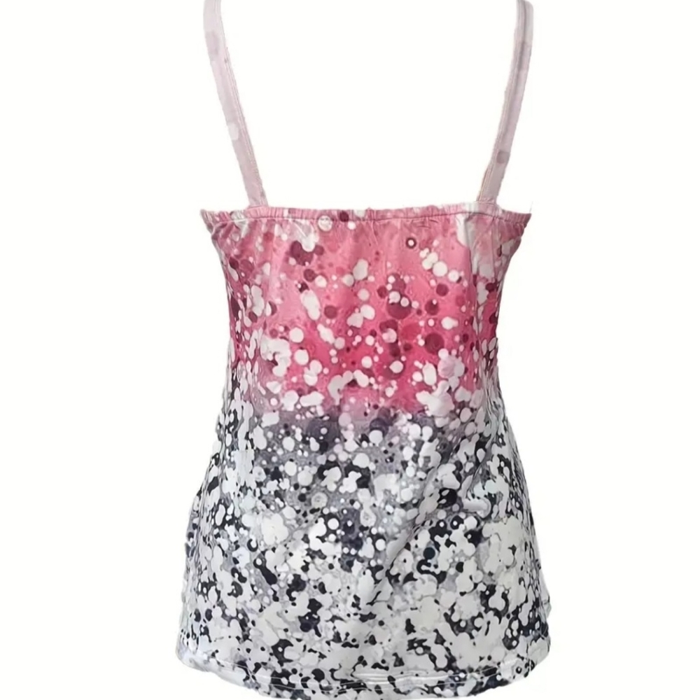 Full printed Cami Top, Casual V-Neck Summer Sleeveless Top, Size L - Picture 3 of 6
